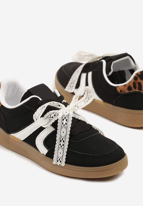 Czarne Sneakersy Typu Kultowe Tenisówki z Ozdobną Odpinaną Kokardą Korilinda