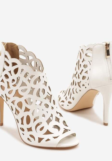 Białe Sandały Botki Vices na Szpilce z Ażurową Cholewką Natilora
