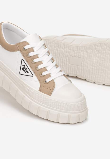 Białe Trampki na Platformie z Przeszyciami i Sznurowaniem Anaiza