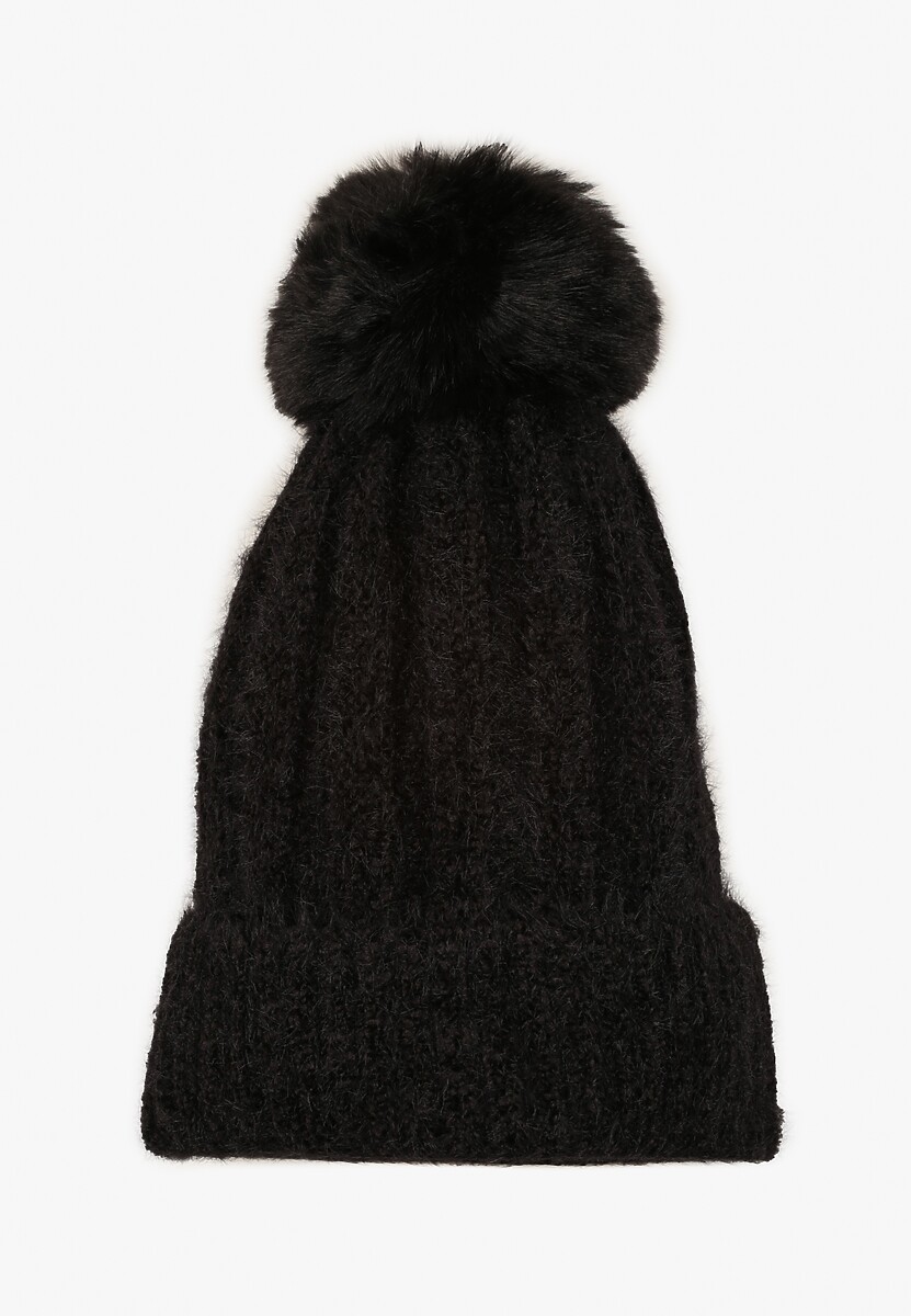 Jasnobeżowa Prążkowana Czapka Ozdobiona Pomponem Vamilora