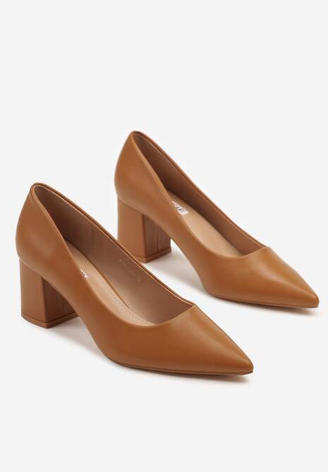 Brązowe Czółenka na Słupkowym Obcasie z Noskiem w Szpic Galasanela