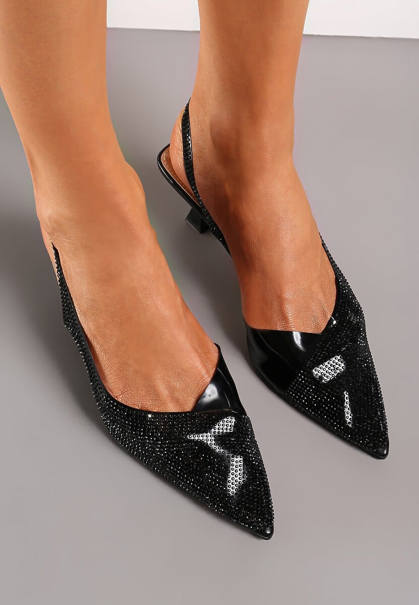 Czarne Transparentne Sandały z Cyrkoniami z Odkrytą Piątą i Noskiem w Szpic  Riavela