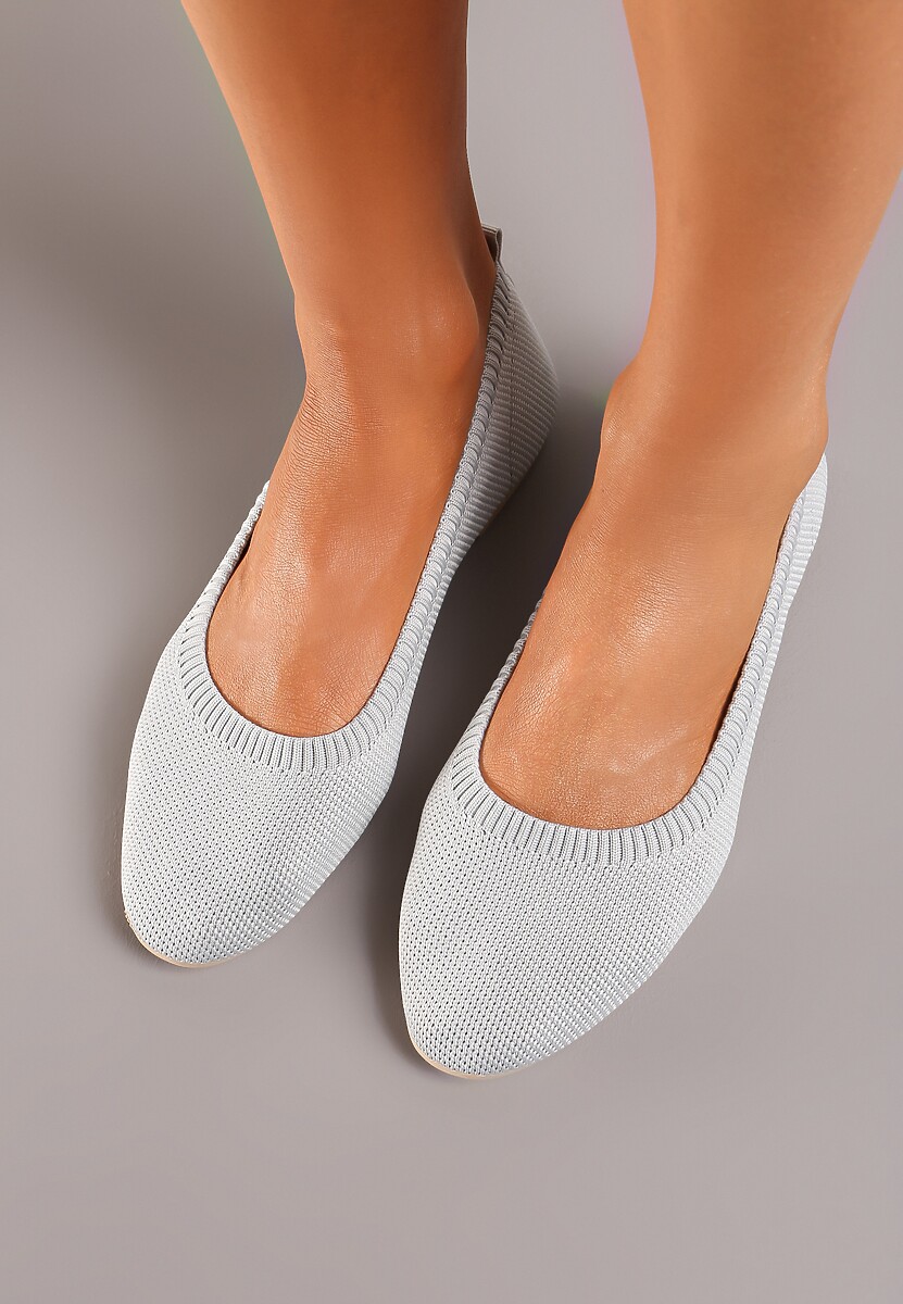 Szare Balerinki z Okrągłym Noskiem i Materiałową Cholewką Mililena