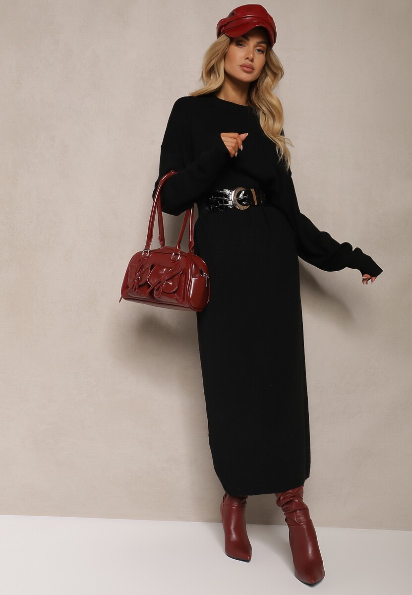 Czarna Pudełkowa Sukienka z Dzianiny z Wiskozą Maziala