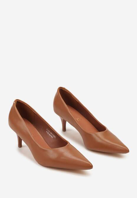 Brązowe Czółenka Vices na Obcasie Typu Kaczuszka ze Skórzaną Wkładką Amerisse