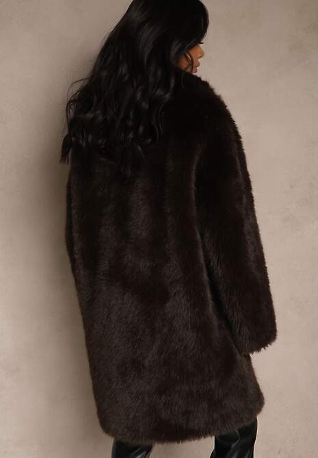 Brązowy Długi Futrzany Płaszcz Otirona