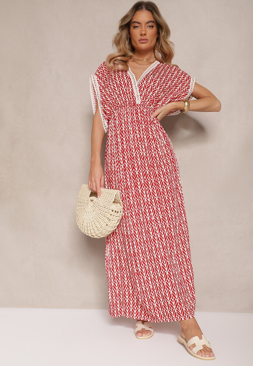 Żółta Sukienka Rozkloszowana z Bawełny Wykończona Koronką Lanadria