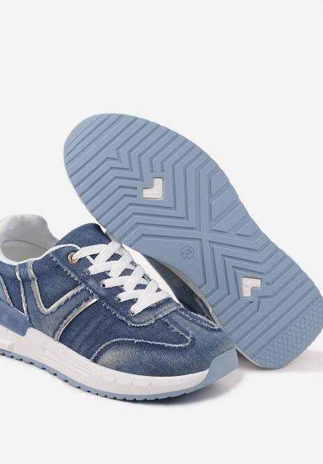 Ciemnoniebieskie Sneakersy na Grubej Podeszwie Zdobione Przetarciami Ninilitia