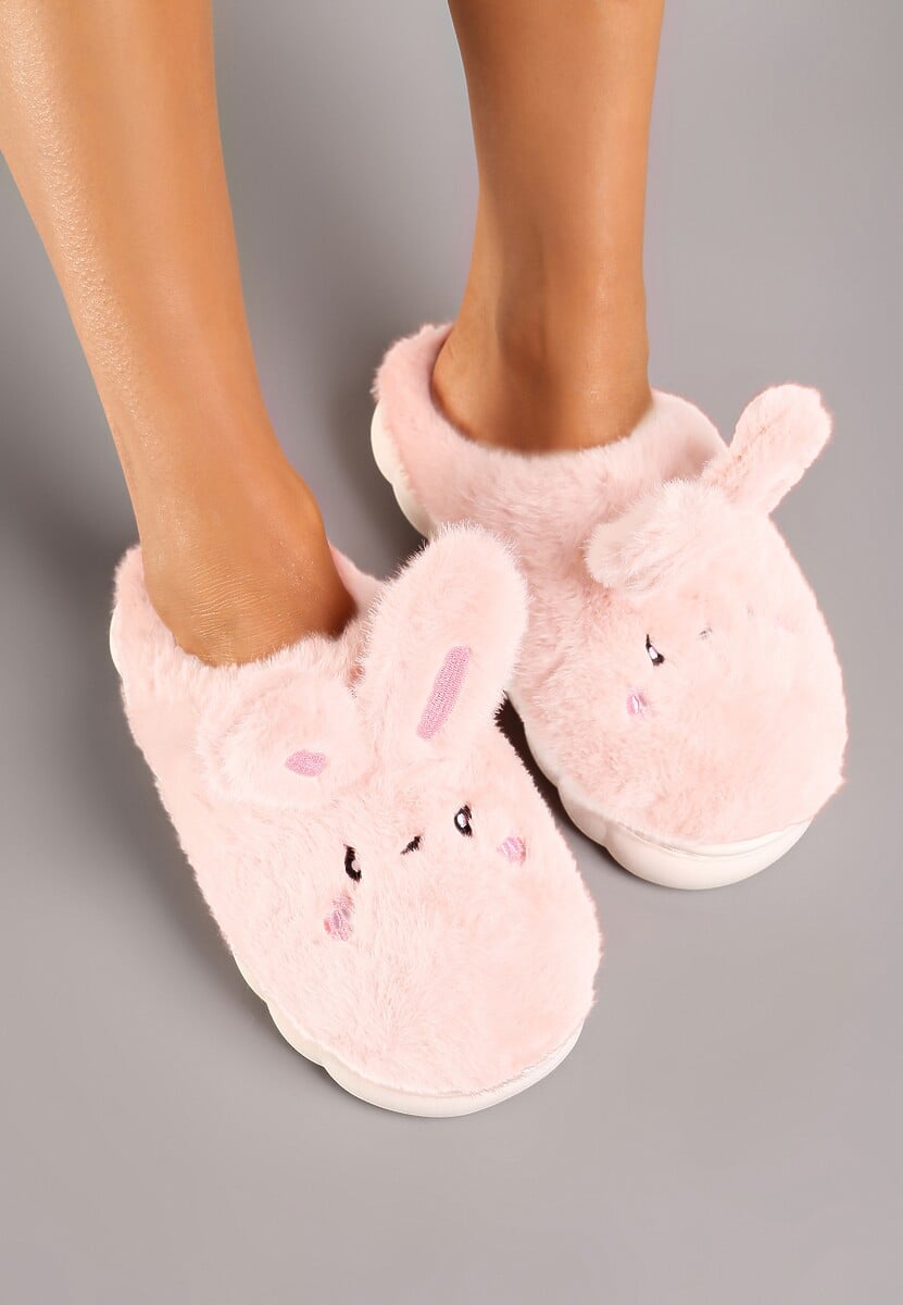 Różowe Futrzane Kapcie Vices na Platformie z Tłoczeniem w Stylu Królika Adarevia