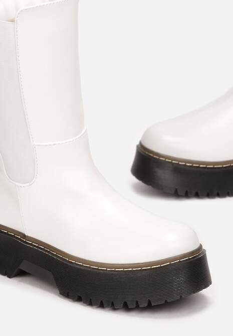 Białe Botki na Grubej Podeszwie Howon