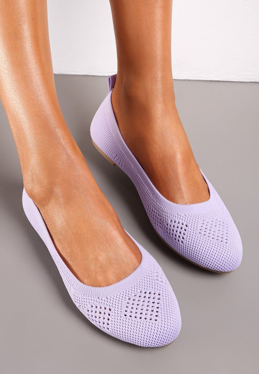 Różowe Ażurowe Balerinki z Okrągłym Noskiem Siotte