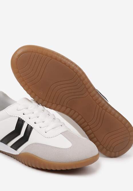 Białe Sneakersy w Stylu Tenisówek z Paskami na Boku Cholewki Aitoria