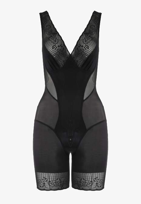 Czarne Modelujące Body z Koronkowymi Wstawkami Tisella