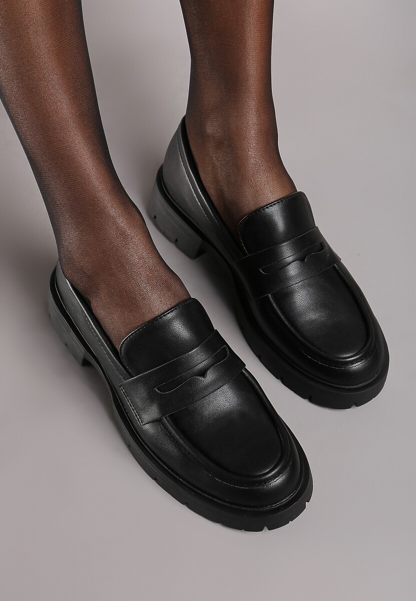 Czarne Mokasyny na Platformie Ozdobione Paskiem Ilabine