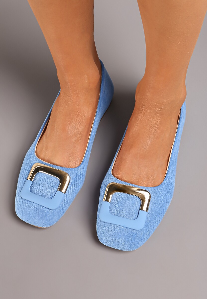 Jasnoniebieskie Casualowe Balerinki na Płaskiej Podeszwie z Metaliczną Aplikacją Chrissti