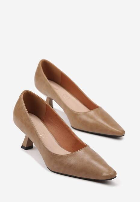 Ciemnobeżowe Czółenka Vices na Kaczuszce ze Skórzaną Wkładką Elialie