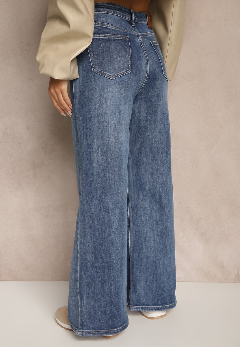 Niebieskie Jeansy High Waist z Szeroką Nogawką Elzaria