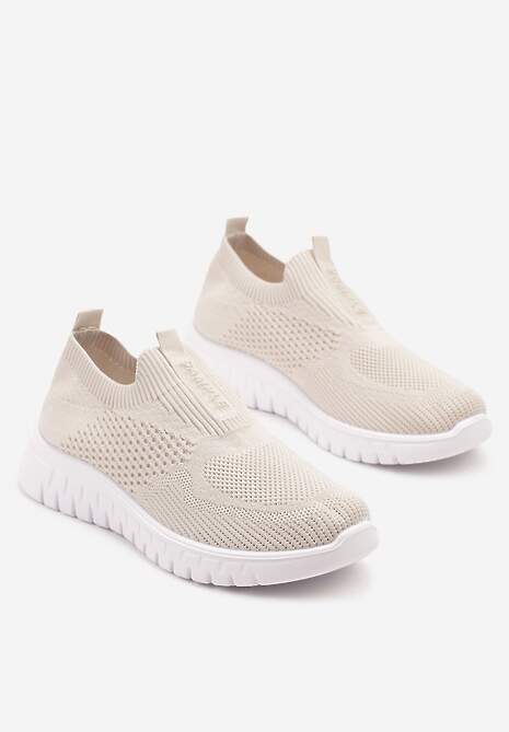 Beżowe Elastyczne Buty Sportowe Ozdobione Tłoczeniem Cleandra