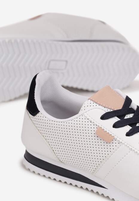 Biało Różowe Sneakersy z Przeszyciami Phyrise