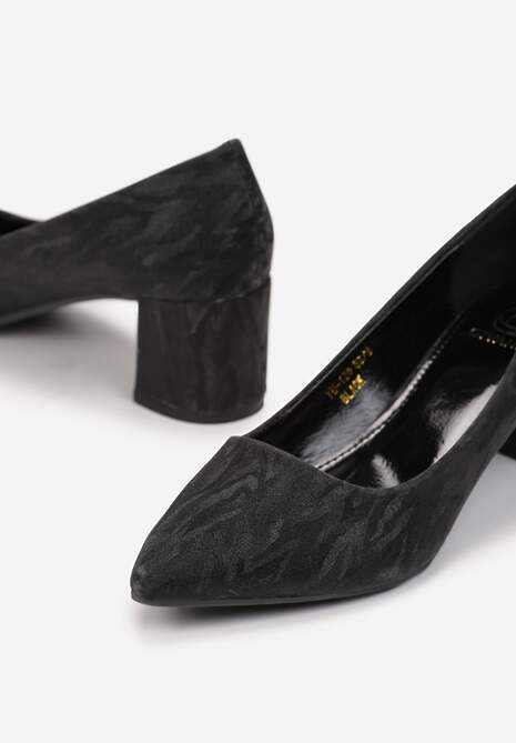 Czarne Czółenka Brokatowe na Niskim Słupku Keahi