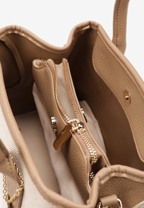 Brązowo-Beżowa Niewielka Torebka z Trzema Komorami i Regulowanym Paskiem Ayslin