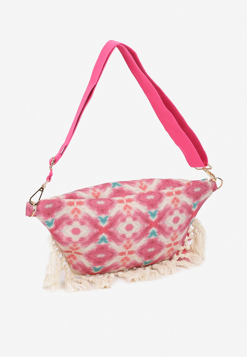 Różowa Nerka z Dodatkową Kieszonką Wewnątrz Ozdobiona Frędzlami Humubia