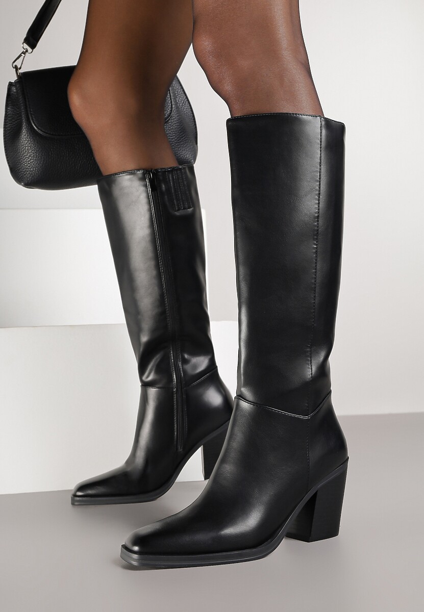 Czarne Casualowe Kozaki na Słupku Movara