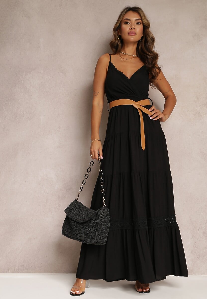 Czarna Sukienka z Paskiem Asoonice