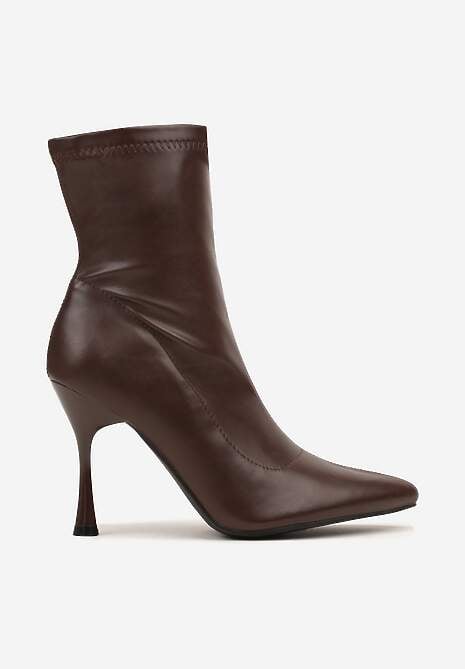 Brązowe Elastyczne Botki Vices na Klepsydrowym Obcasie Noraye