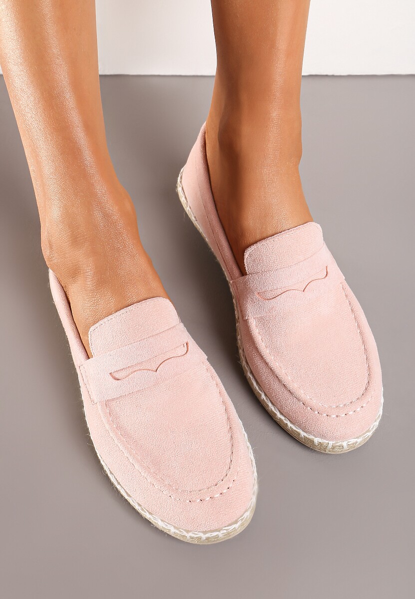 Różowe Mokasyny na Plecionej Podeszwie z Imitacji Zamszu Viadara