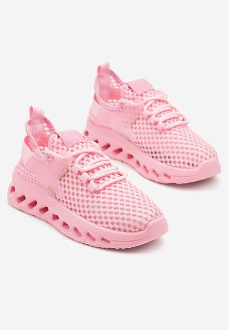 Fuksjowe Buty Sportowe Sneakersy Siateczkowe na Tłoczonej Platformie Lurilia