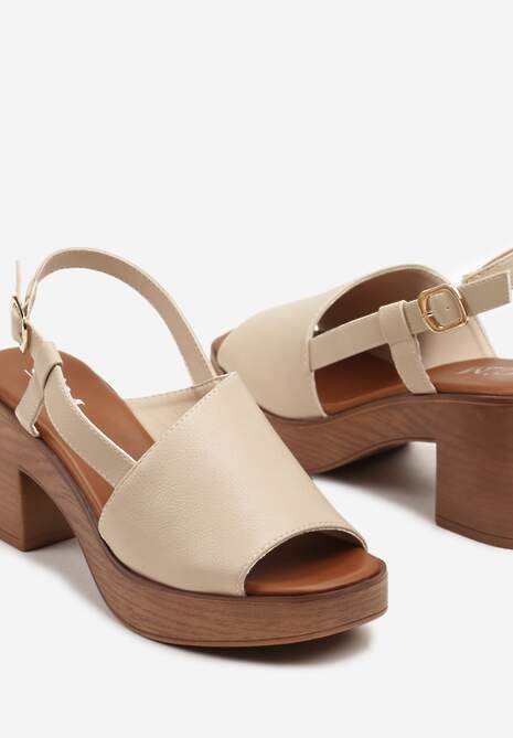 Beżowe Sandały na Platformie i Słupku Ozdobione Paskiem Tulavina