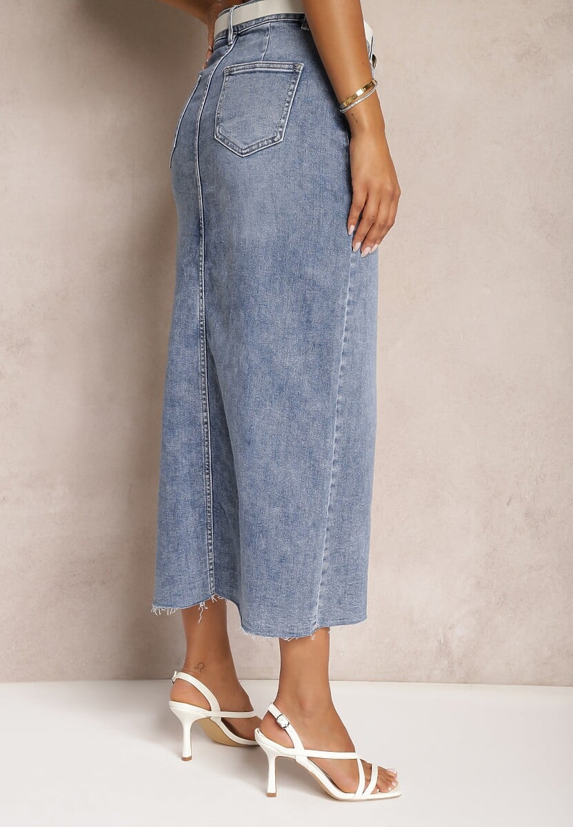Niebieska Jeansowa Spódnica Midi Abexa