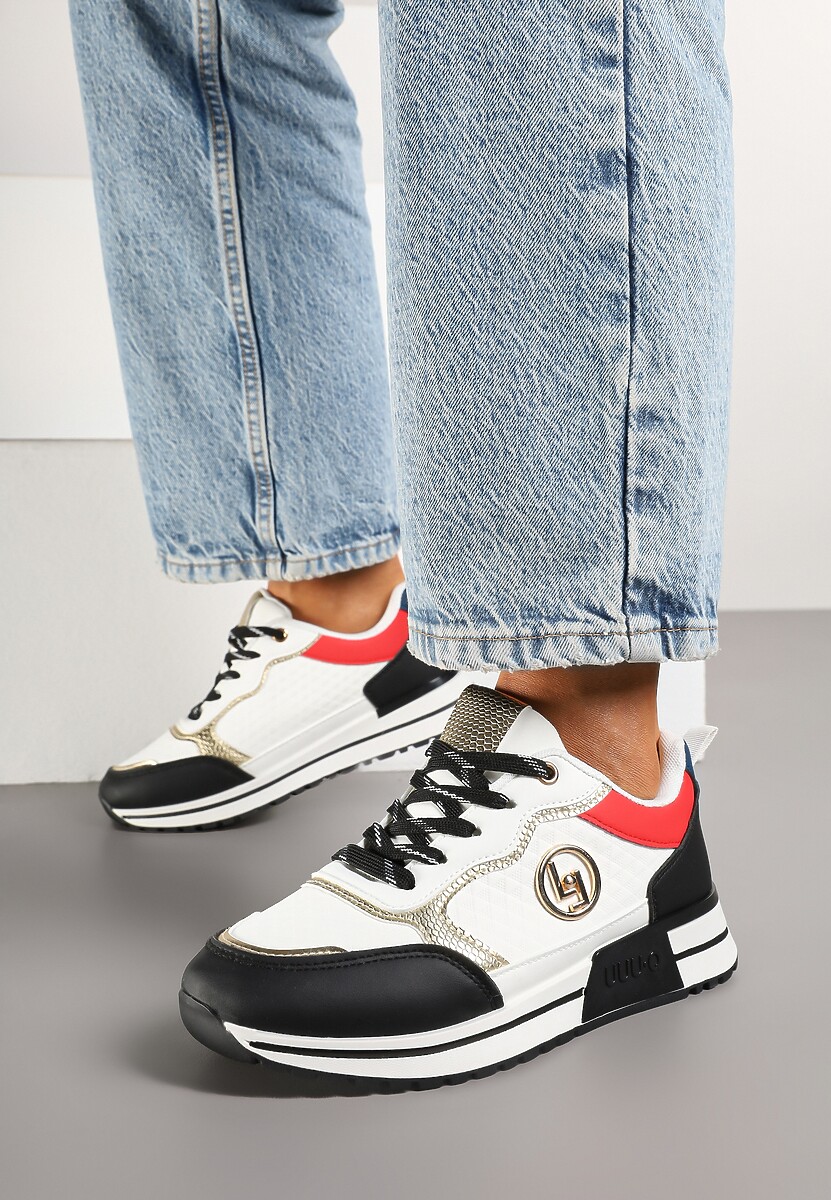 Biało-Czarne Sneakersy z Metaliczną Ozdobą Firamia