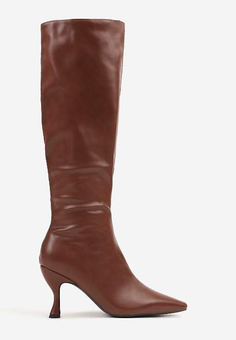 Brązowe Marszczone Kozaki Vices na Obcasie Typu Kaczuszka Miomadia