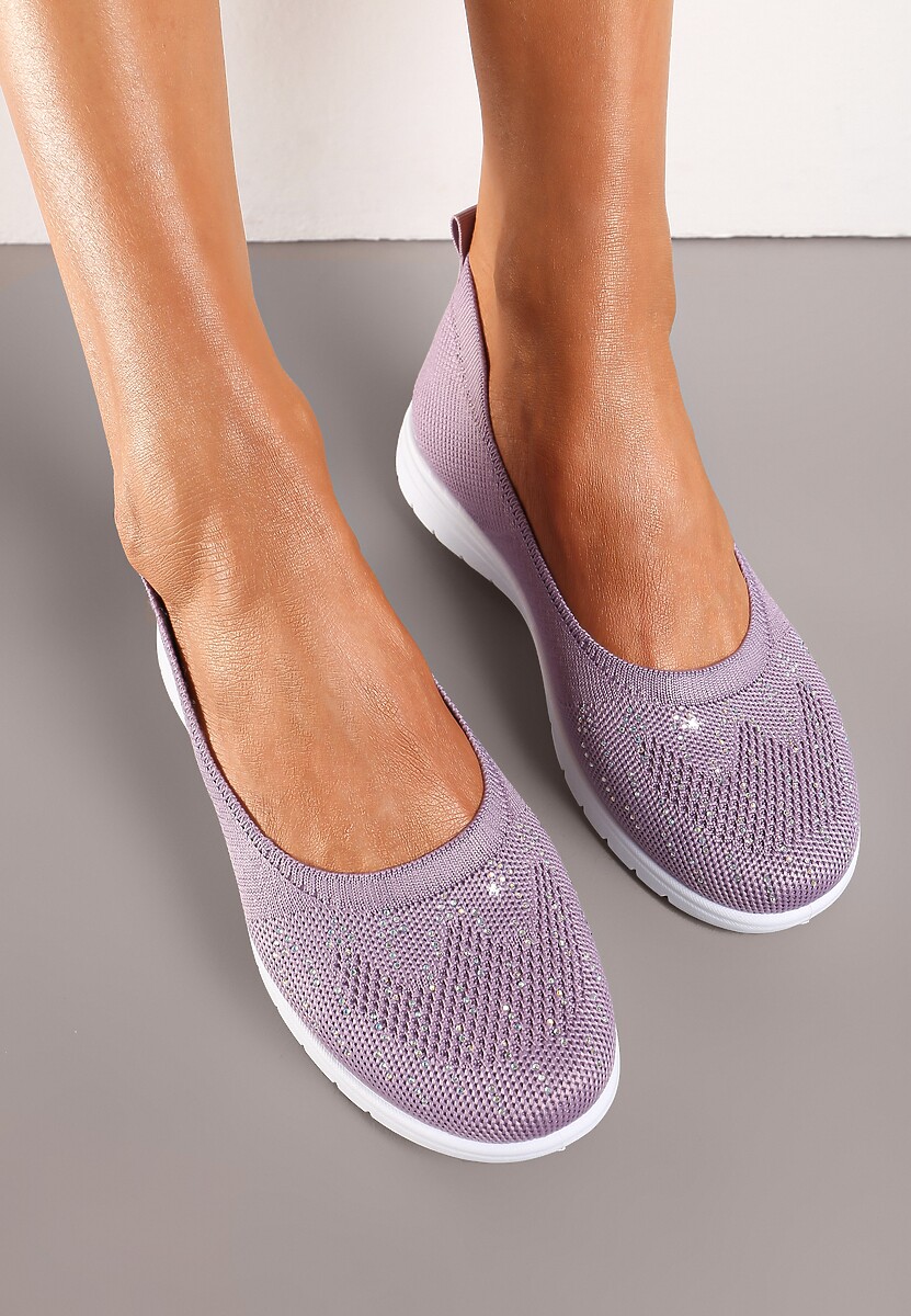 Fioletowe Płaskie Tenisówki Zdobione Cyrkoniami Lomadia