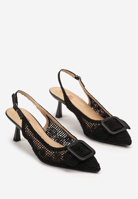 Czarne Sandały na Kaczuszce Typu Slingback z Klamrą Talimea