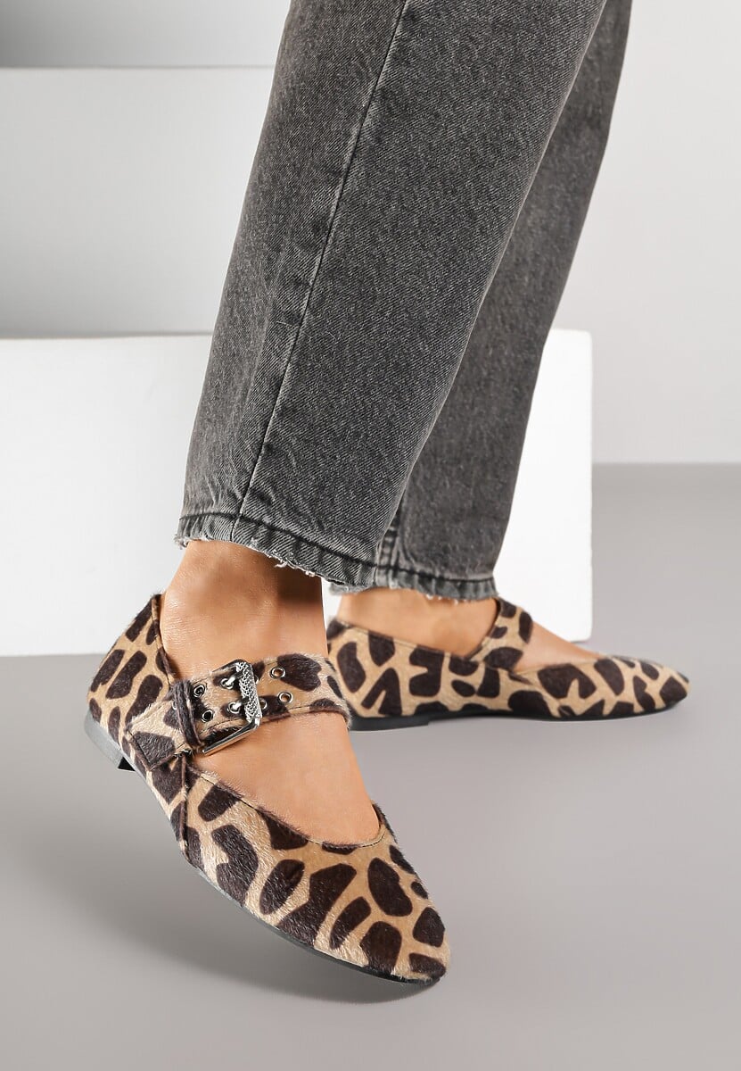 Panterkowe Balerinki Vices w Stylu Mary Jane ze Skórzaną Wkładką Rilaneia