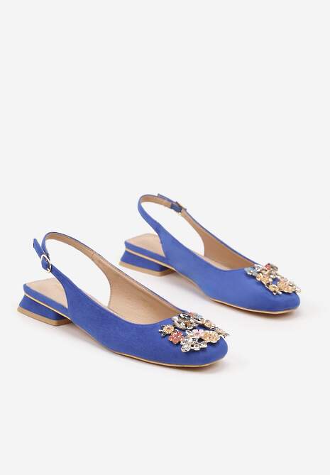 Niebieskie Czółenka Slingback Vices z Cyrkoniami i Wkładką ze Skóry Eklina