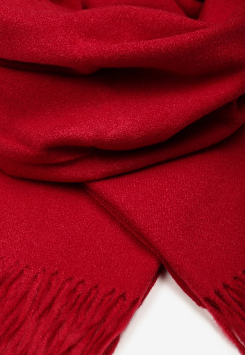 Bordowy Szalik Wykończony Frędzlami z Tkaniny Valleria