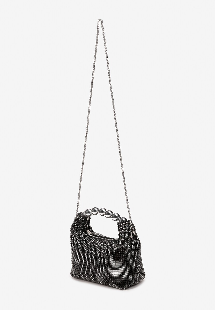 Czarna Mała Torebka z Cyrkoniami na Ramię z Ozdobnym Uchwytem Ediuna