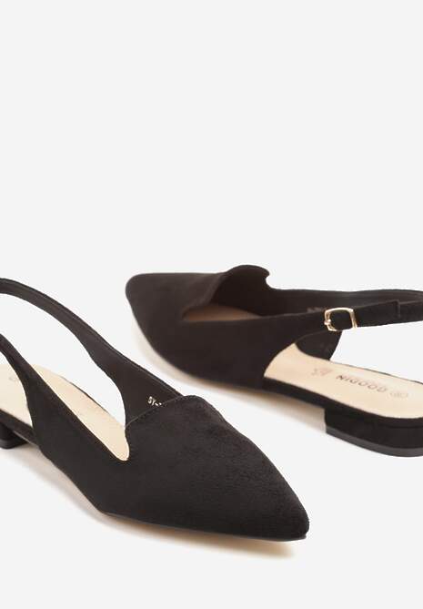 Czarne Sandały Typu Slingback ze Skórzaną Wkładką Ozdobione Wycięciami Nurindra