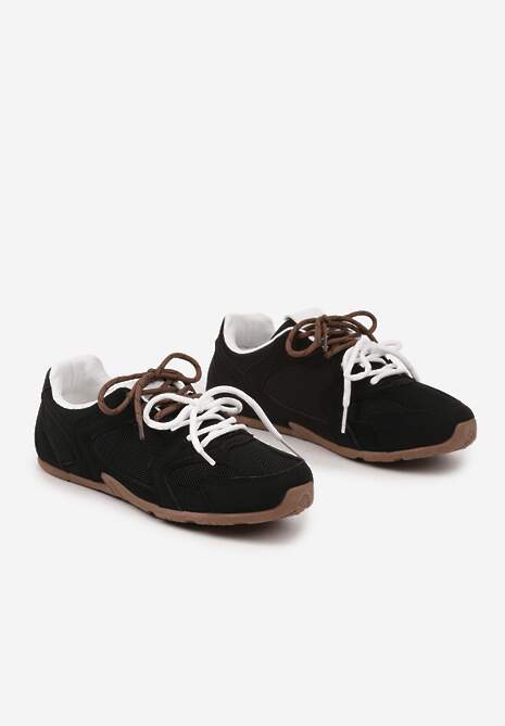 Czarne Sneakersy z Kontrastującymi Sznurówkami i Przeszyciami Nanlita