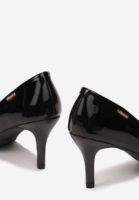 Czarne Szpilki z Noskiem w Kształcie Migdałka Lakierowane Namania