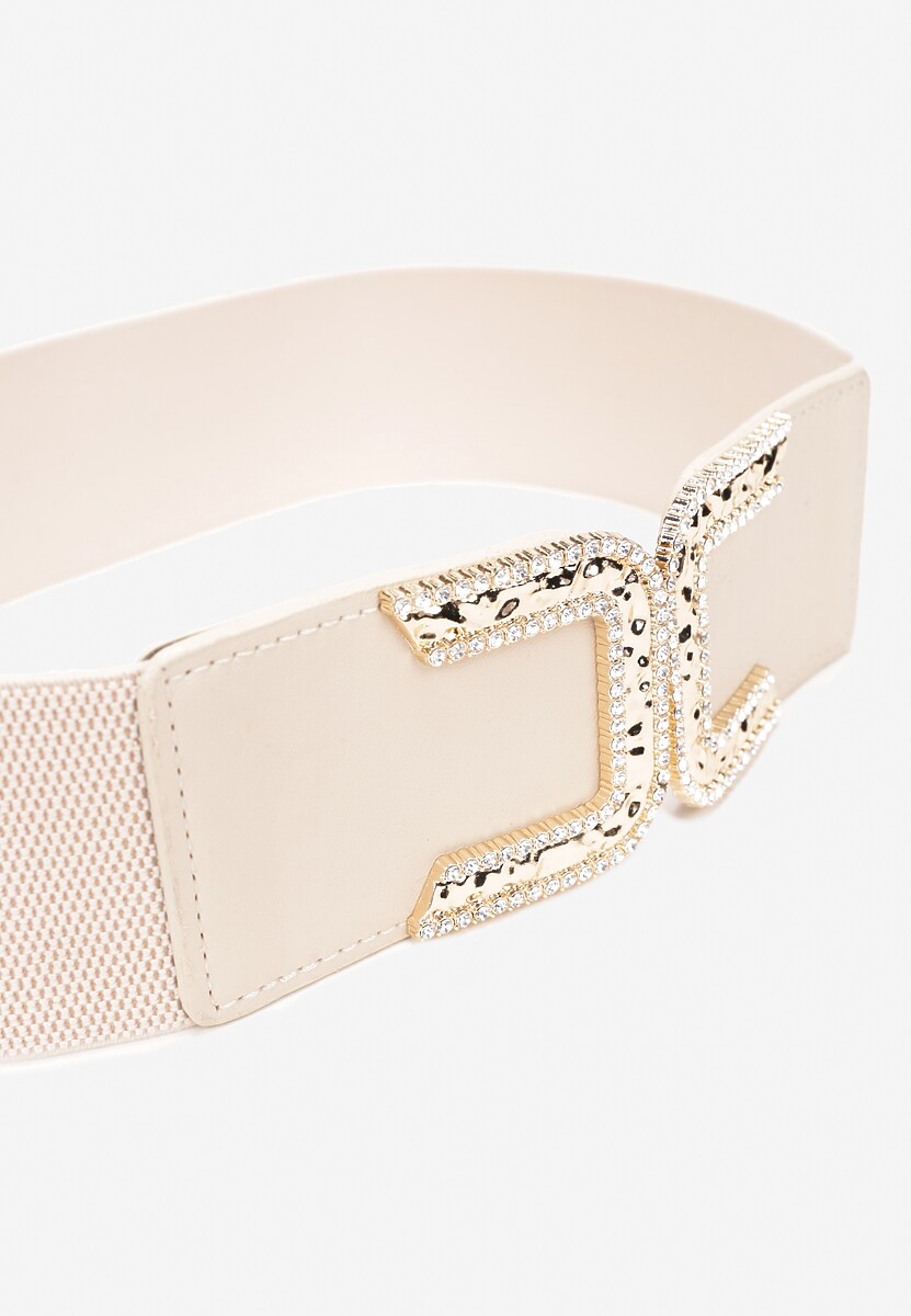 Beżowy Pasek z Elastycznego Materiału do Sukienki Narumi