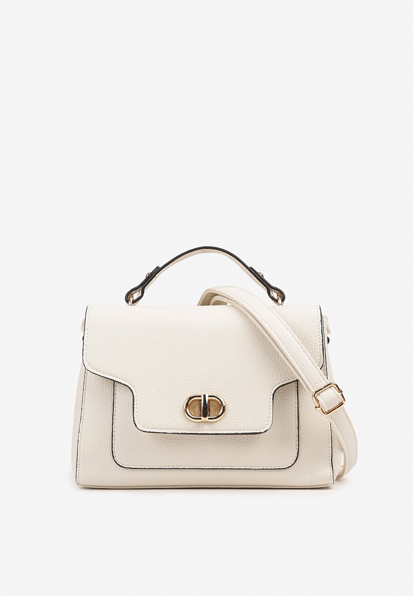 Jasnobeżowa Torebka Typu Listonoszka z Rączką i Ozdobną Klapą Monevia