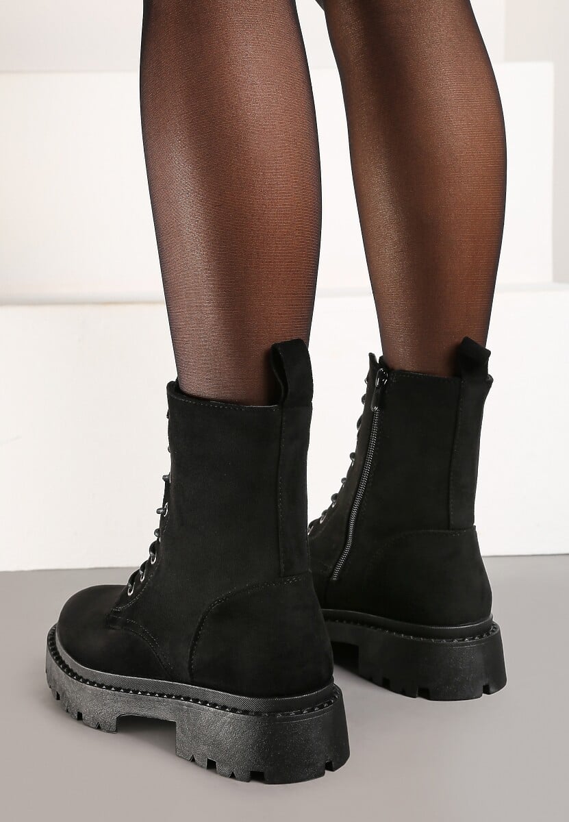 Czarne Sznurowane Botki na Platformie w Stylu Workerów Erisandre