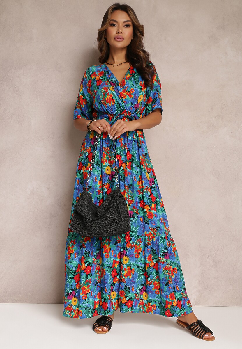 Niebiesko-Zielona Sukienka z Wiskozy Lylian