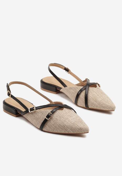 Ciemnobeżowe Sandały z Noskiem w Szpic Zdobione Paskami z Klamrami Koririda