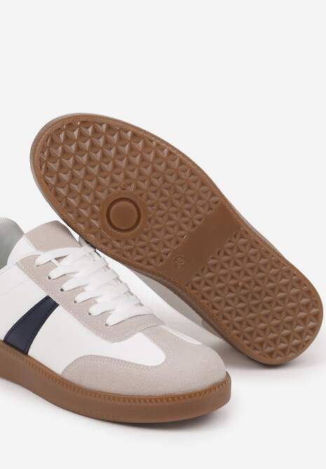 Biało-Granatowe Sneakersy Tenisówki z Geometrycznym Wzorem Hanivra